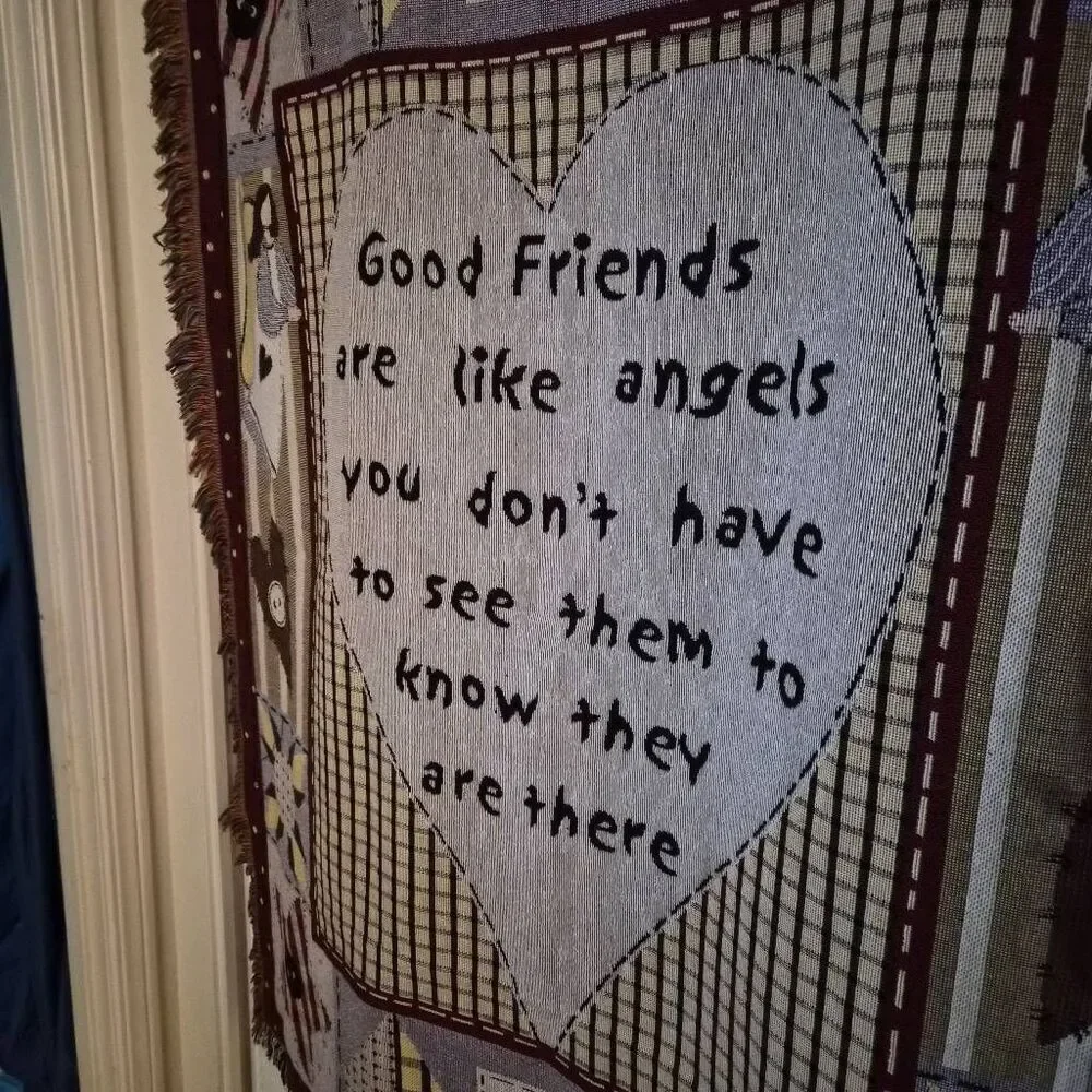 NWOT Good Friends are like Angels Tapestry Throw Blanket Throw: County Patchwork